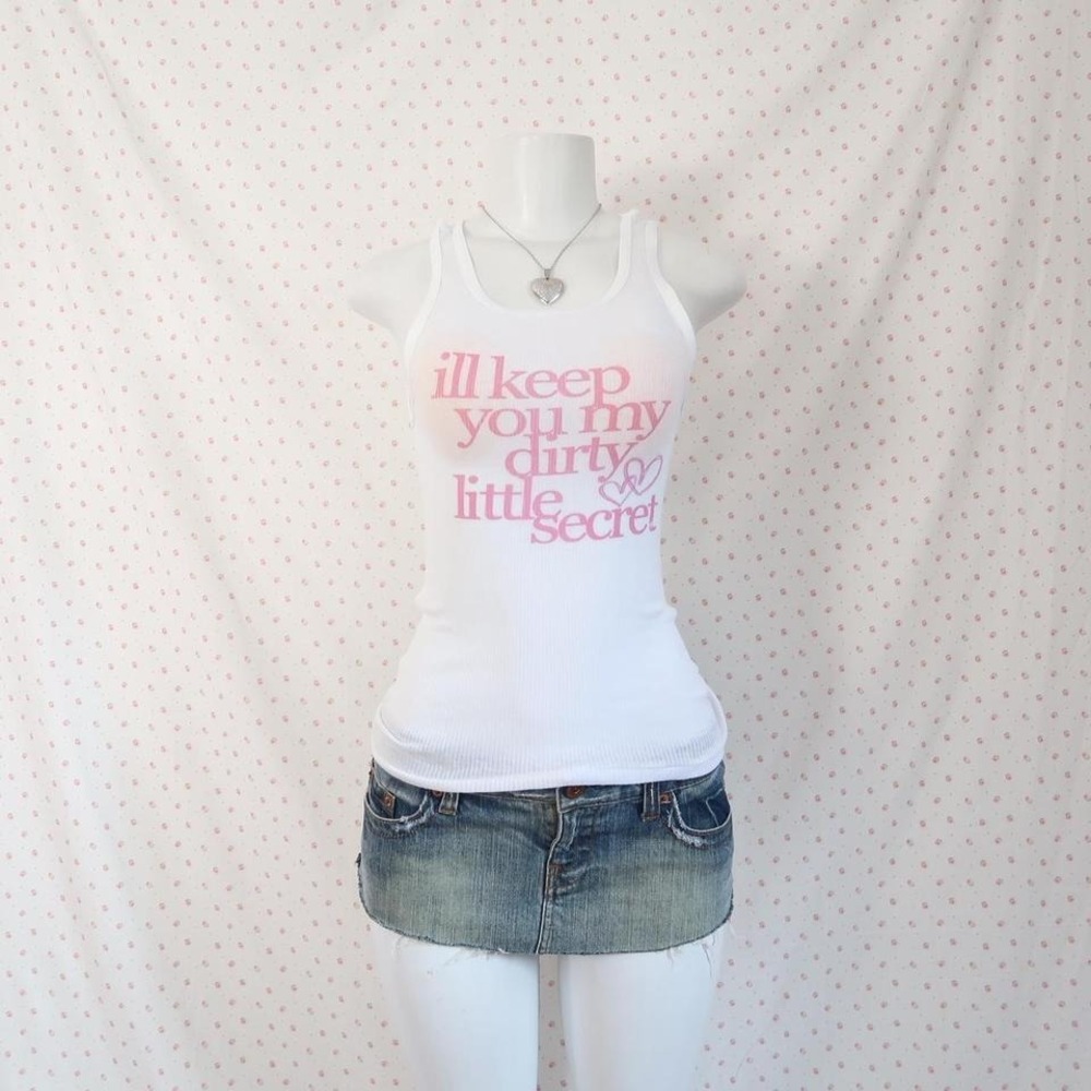 dirty little secret graphic ribbed tank top y2k scene saint pink by charlotte - Picture 3 of 3